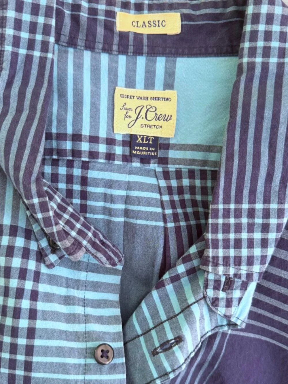 J.Crew Men's Navy Blue Turquoise Plaid Button Down Shirt XLT